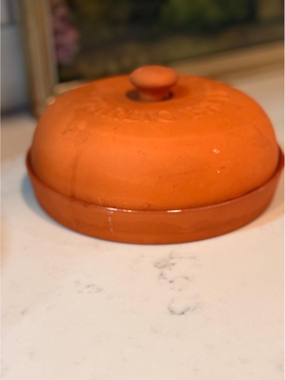 Original Orange Terra Cotta Garlic Baker Roaster Vintage Ceramic Cookware
